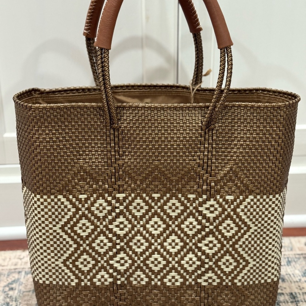 Brown and Cream Woven Tote Bag